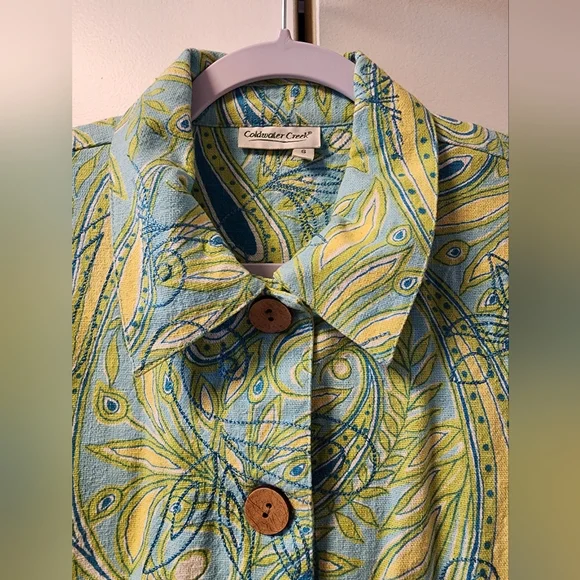 Coldwater Creek Embroidered Paisley Barn Coat SMALL Pastel Coastal Grandma - Picture 2 of 6